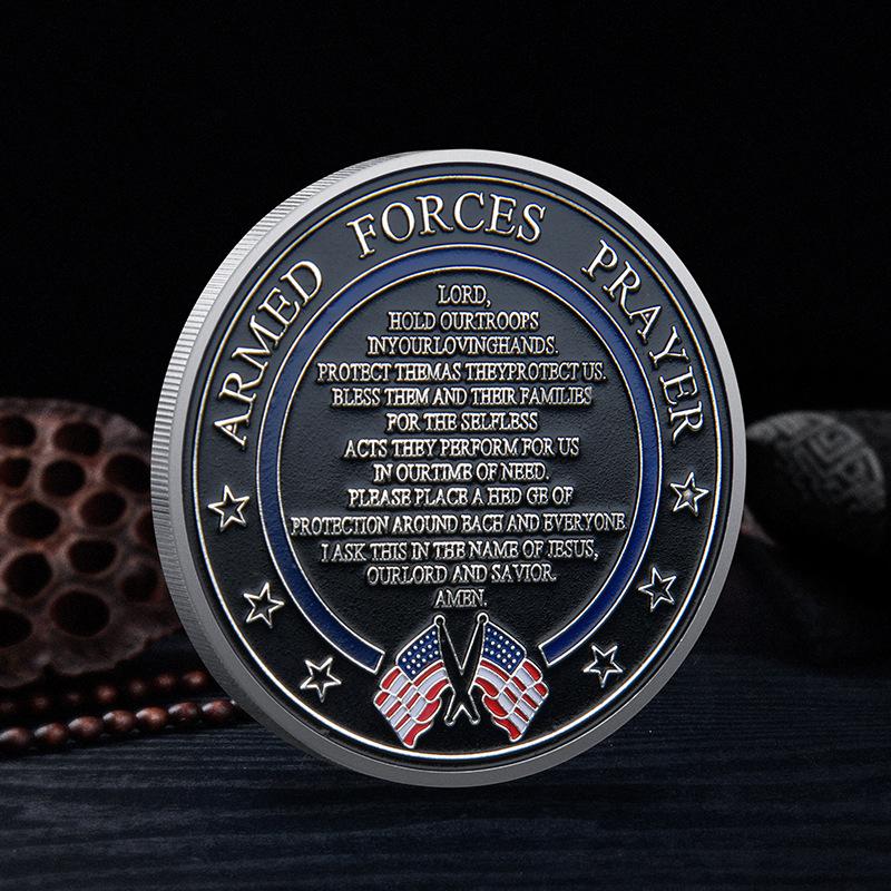 Golden Plated Heros Valor Prayer for Courage & US Space Force Challenge Coin Souvenirs