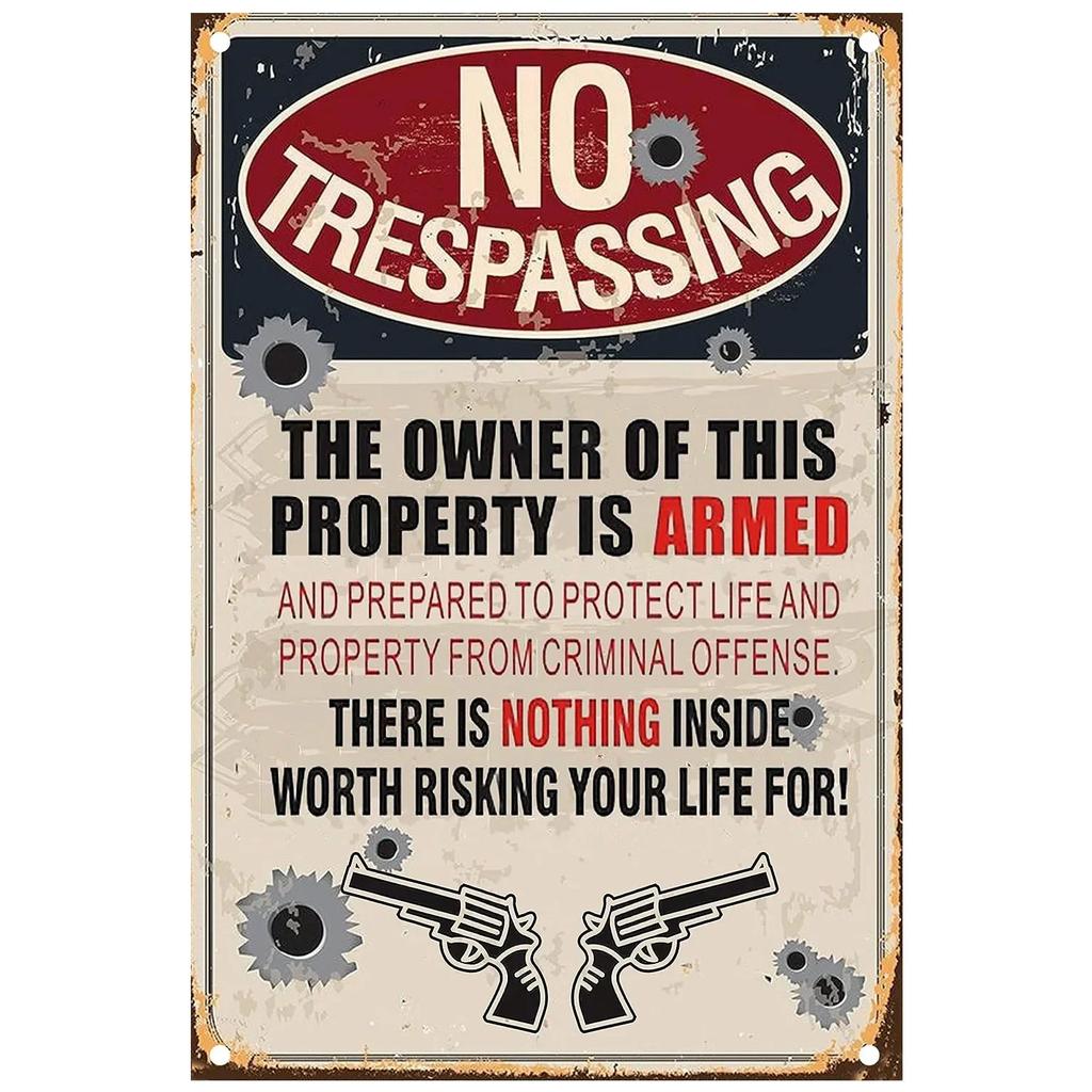 Retro No Trespassing Metal Poster Iron Decoration Perfect for Home Cafe Garage Club Bar Pubs