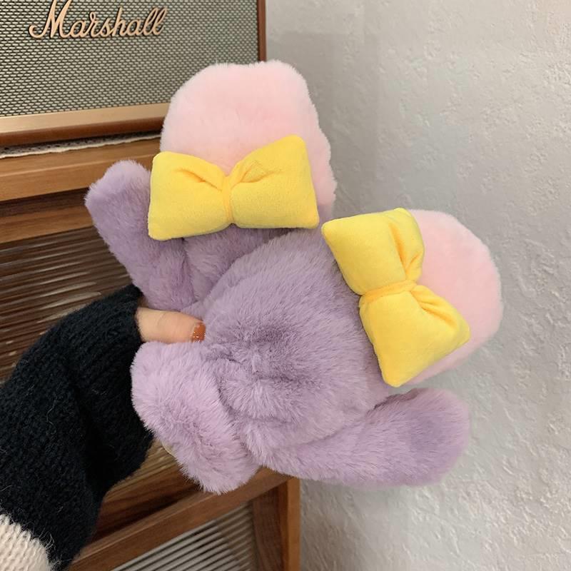 

Теплые перчатки для женщин зимой, милые японские варежки плюш, студенческие верховые прогулки, контрастный цвет, бархат, утолщение, морозостойкий воротник-халтер One size