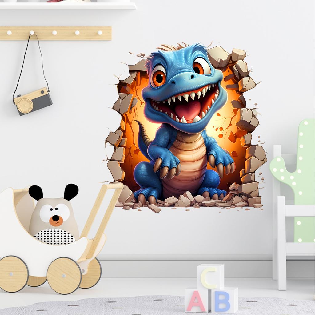Ancient Creature Breaking Wall Dinosaur 3D Wall Sticker Creative Home Decor Removable Self-Adhesive