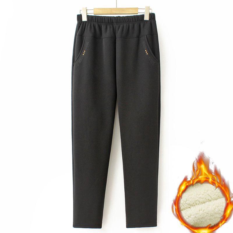 

Мамины брюки с высокой посадкой на флисовой подкладке - Теплые брюки прямого кроя для пожилых женщин, Идеально подходят для повседневной носки осенью и зимой 5XL