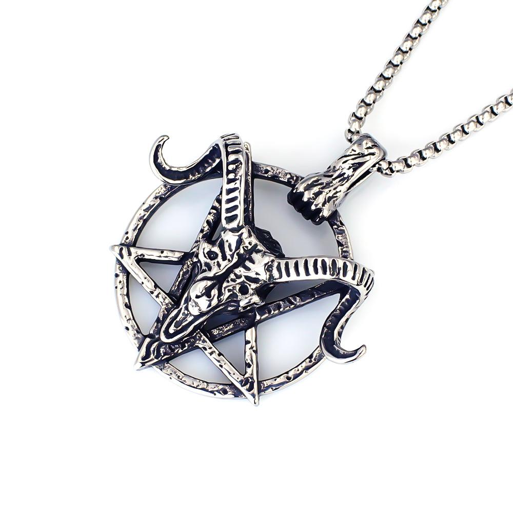 European and American Retro Gothic Dark Style Hollow Five-pointed Star Goat Head Ring Pendant Boys Necklace
