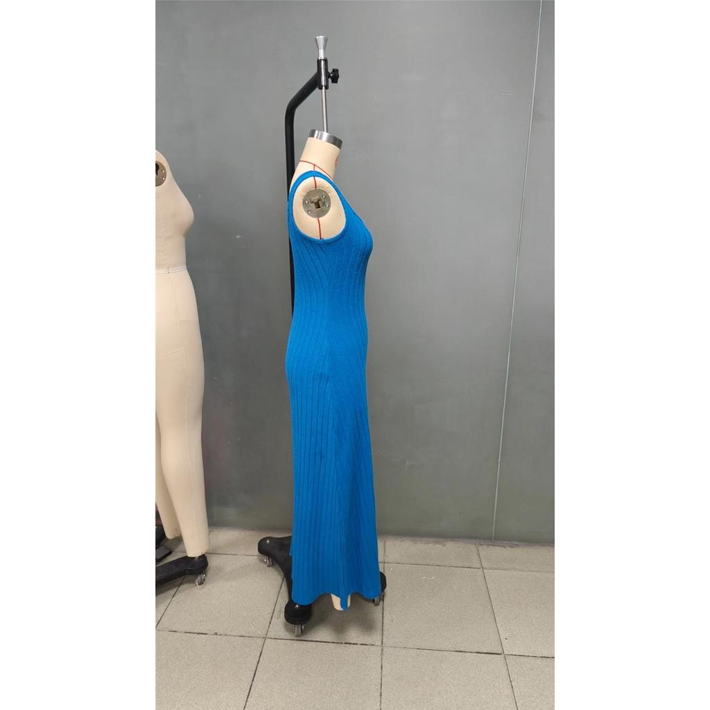 Damen Sommer einfarbig Rippstrick pelziges Träger lässiges Westenkleid
