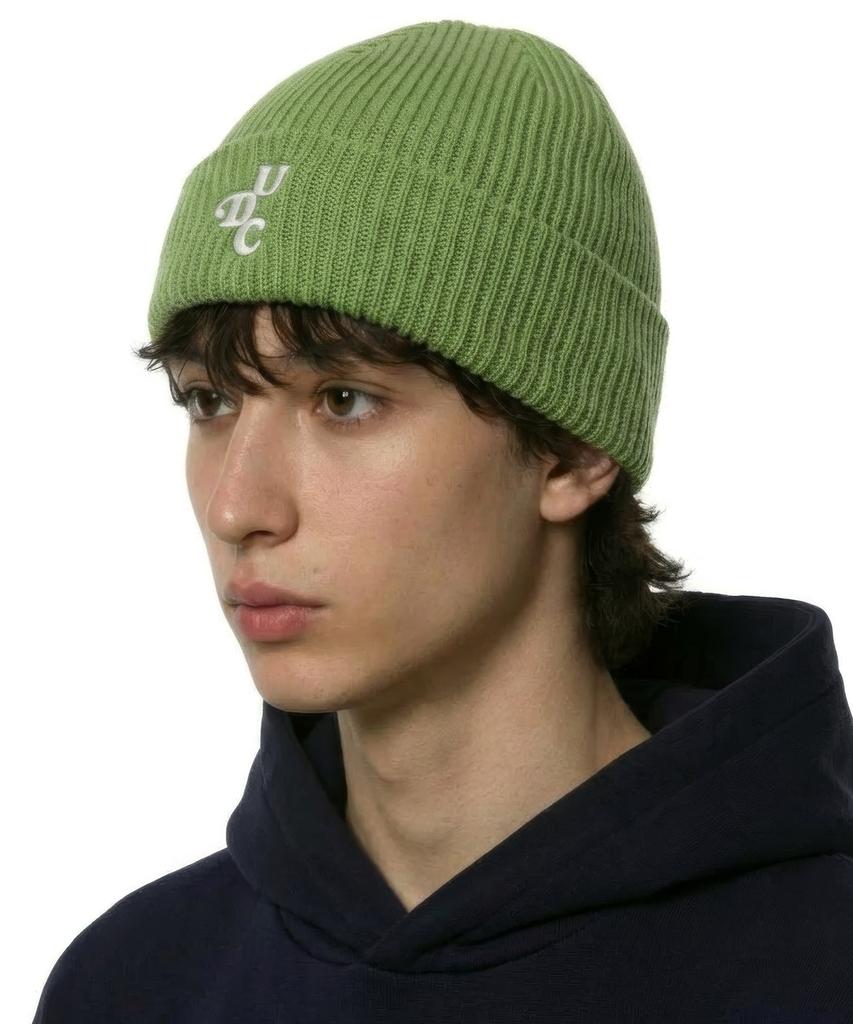 Eondeokeonteulol Winter Short Beanie Ribbed Knit Logo Embroidery Unisex Beanie Hat Beanie / Original Script / Green