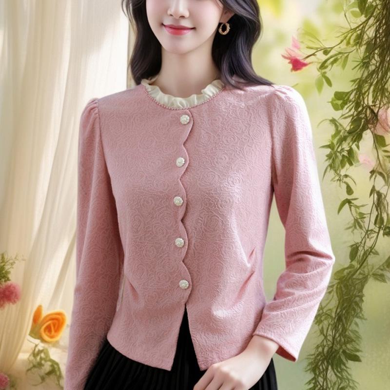 

Элегантный жаккардовый топ с длинными рукавами в корейском стиле для женщин на раннюю весну, новые стильные серьги из бисера и дерева 3XL