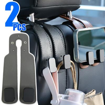 Leather Car Seat Back Double Hooks Multifunctional Car Phone Holder Hidden Metal Small Hook Car Headrest Hanging Storage Bracket