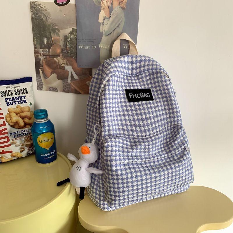 

WTEMPO Вместительные ретро-рюкзаки с клетчатым принтом для путешествий, студенческие простые повседневные рюкзаки на молнии с подвеской with a pendant синий