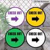2D Flat 4PCS Round Aluminum Hanging Sign, Right Arrow Check Out Direction Indicator Plaque, Durable Metal Indicator Sign