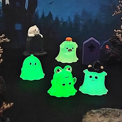Figurine Luminous Miniature Funny Ghost Pig Rabbit Animals Micro Landscape Ornaments For Halloween Decorations Home Desk Decor