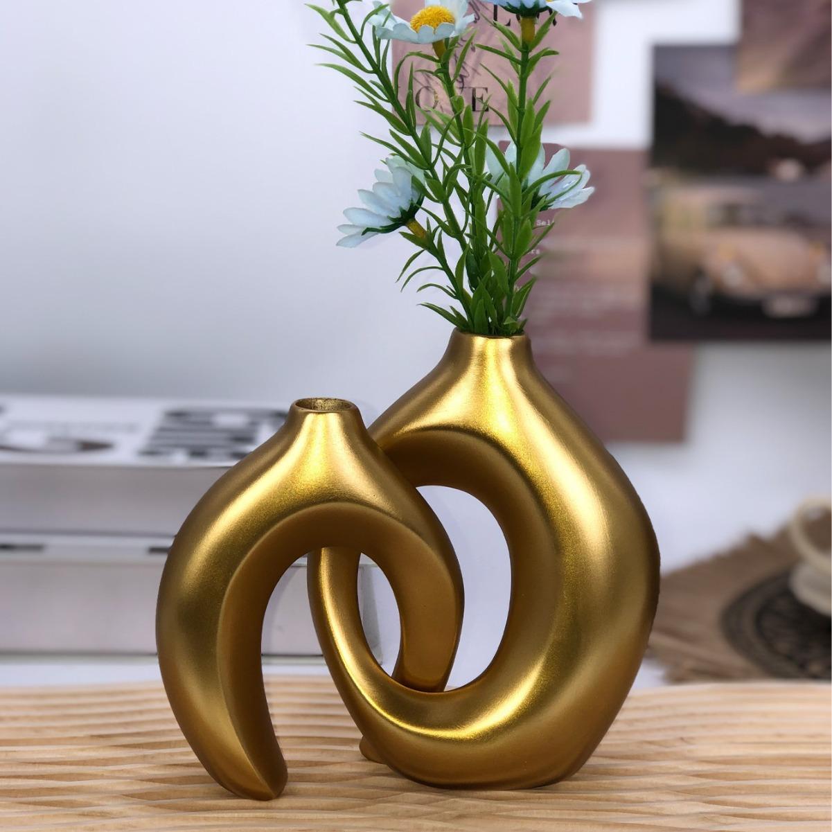 

2PCS European Style Minimalist Small Split Snuggling Vase, Modern Creative Abstract Decoration, Home Drying Flower Utensil золотистый