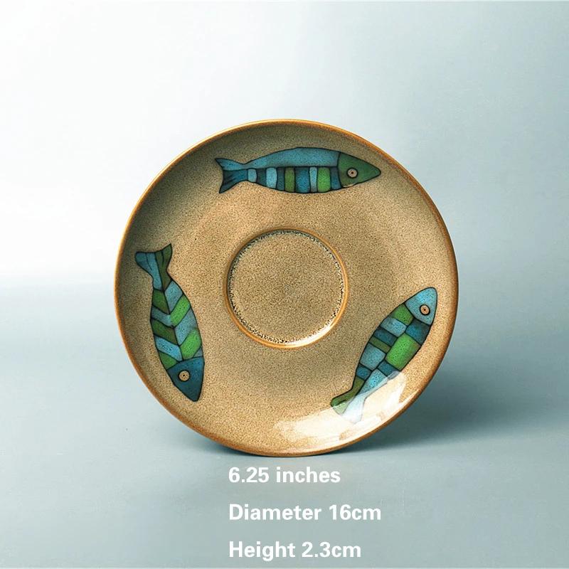 5-7-Zoll-Knochenteller Kreatives handbemaltes unterglasurfarbenes Keramikgeschirr Kaltes Gericht Obst Dim Sum Teller Snack Haushaltsgeschirr