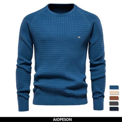AIOPESON Baumwolle männer Pullover 2022 Neue Winter Herbst Soild Plaid Oansatz Pullover Männliche Qualität Pullover Für Männer Mode Kleidung