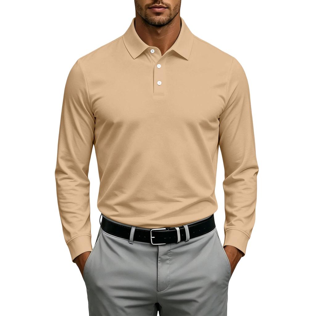 Men's Quick Dry Breathable Golf Polo Shirt Long Sleeve Button Design Casual Collar Athletic Sports Shirt