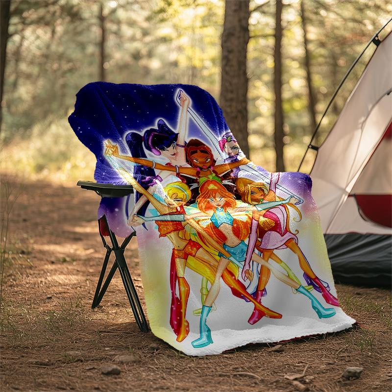 1pc W-Winx Club Theme Blanket - Digital Print, Polyester, Cozy for All Seasons, Perfect for Outdoor, and Travel