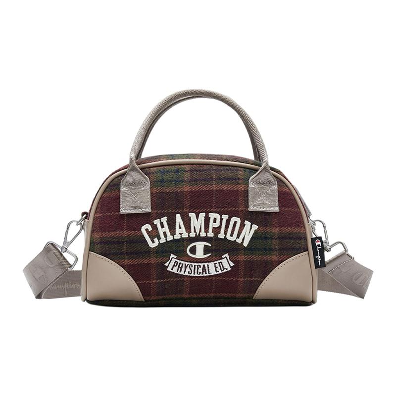 Champion FW24 Bowling Bag Pro Embroidered Letter Logo Vintage Versatile Color Block Casual Fashion Fabric Combination Leather Shoulder Bag U4DACPU20 Night Umber Red/Light Bone,One Size