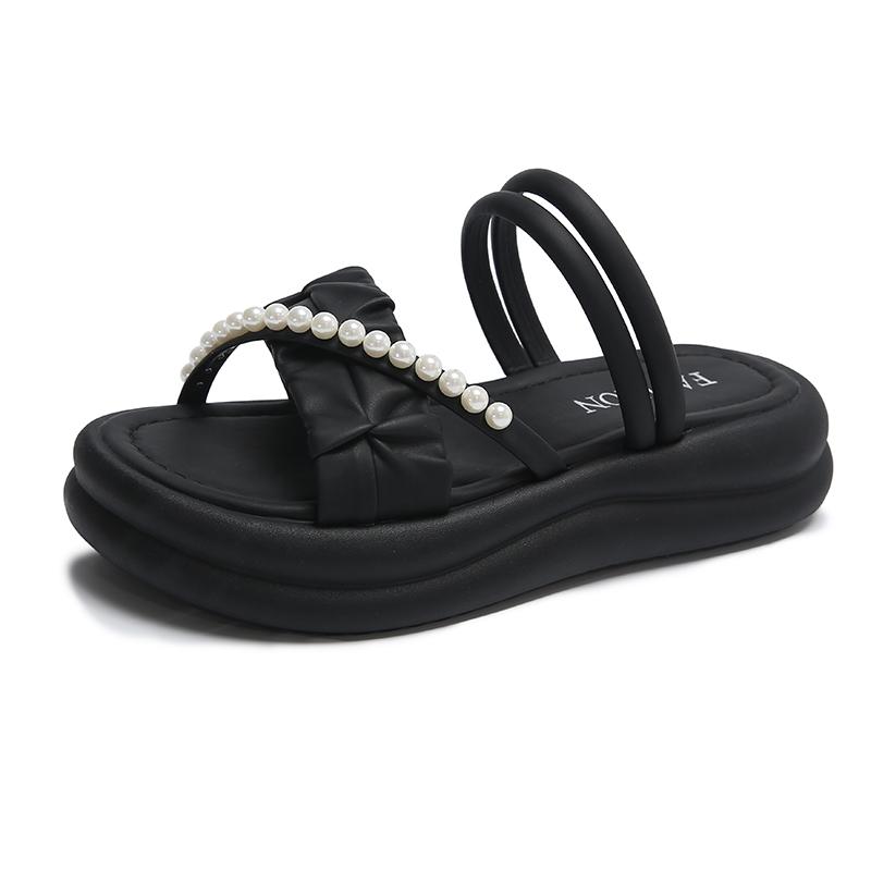 

Fashion Aphixta 4.5cm String Bead Sweet Sandals Slip On Women Shoes Two Way Wear Casual Summer Zapatos Mujer Wedges Woman Sandal Size 41 4 чёрный