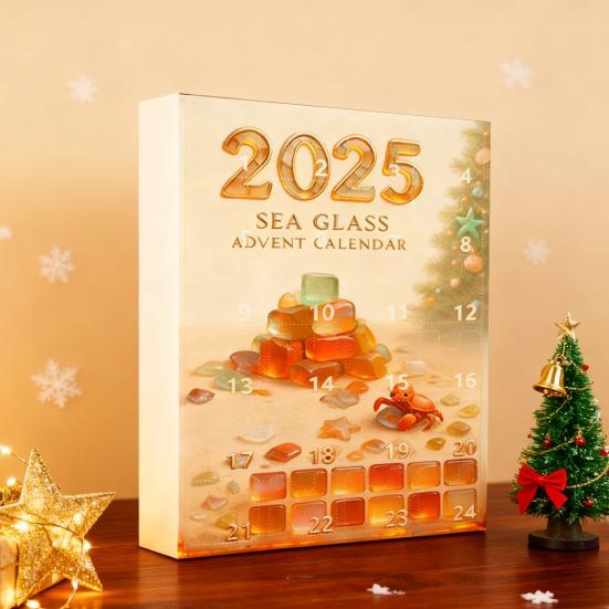 Meeresglas Adventskalender 2025 24-Tage Countdown Box Multifunktionale Weihnachtsdekoration