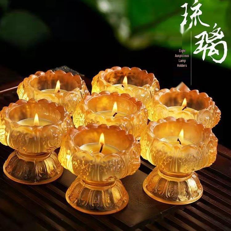 Colorful Lotus Crystal Glass Ghee Lamp Holder for Buddha Offering