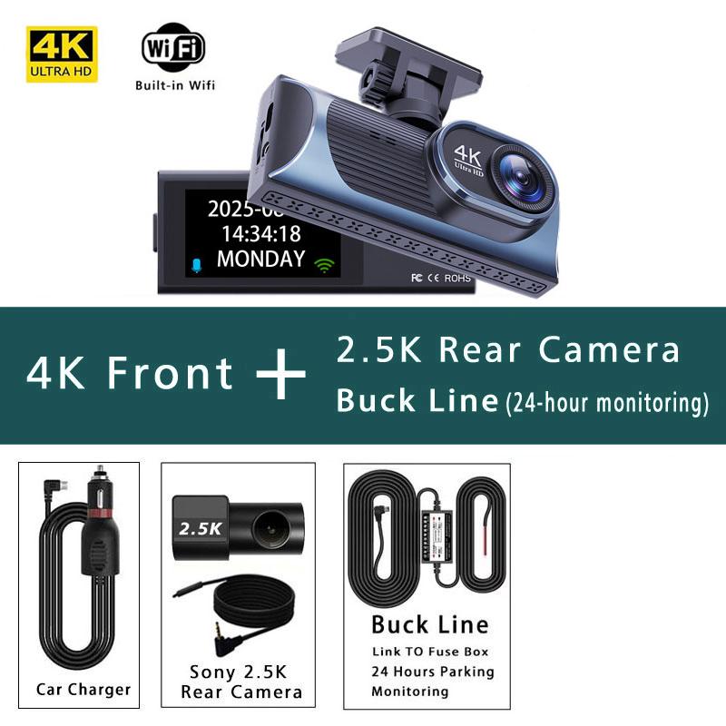 Dash Cam Dual Lens 4K+2.5K Recording Car Camera DVR Night Vision Video Recorder GPS Wi-Fi Room Black Box 2.5K Rear View Camera