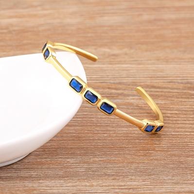 

Nidin New Fashion Gold Plated Inlay Zircon Bangles Bracelets for Women Trend Simple Light Luxury Open Adjustable Jewelry Gift 56-58mm темно-синий