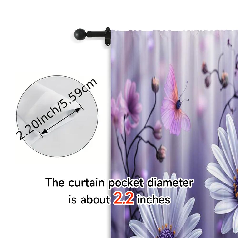 2pcs, Curtain Set White flowers with purple butterflies Polyester Easy Install (without rod) Thermal Insulation, and Room