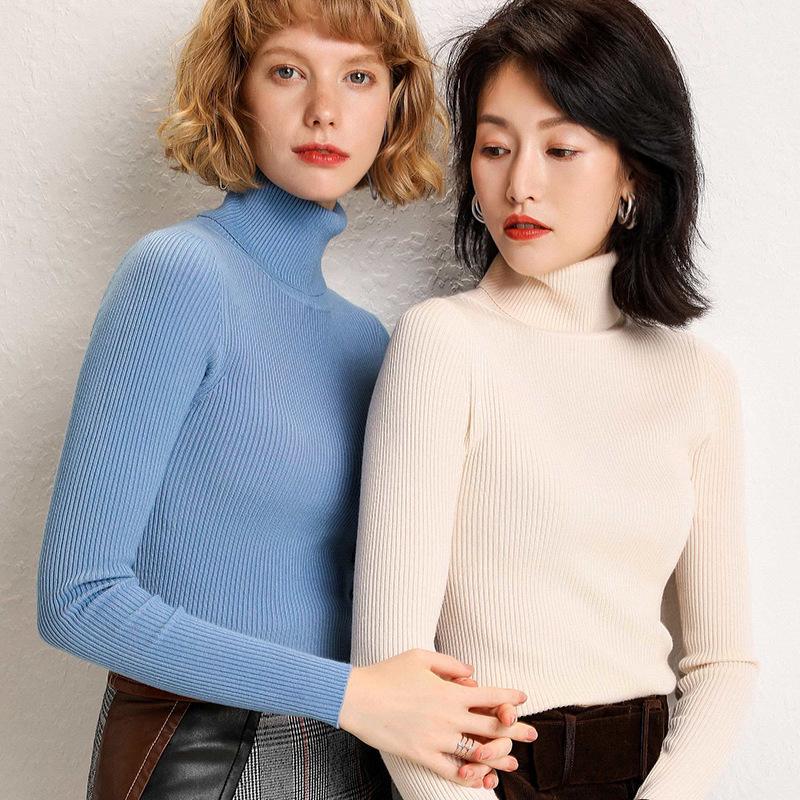 2026 Autumn Winter Women's High Neck Ribbed Knit Sweater - Thick Slim Fit Pullover