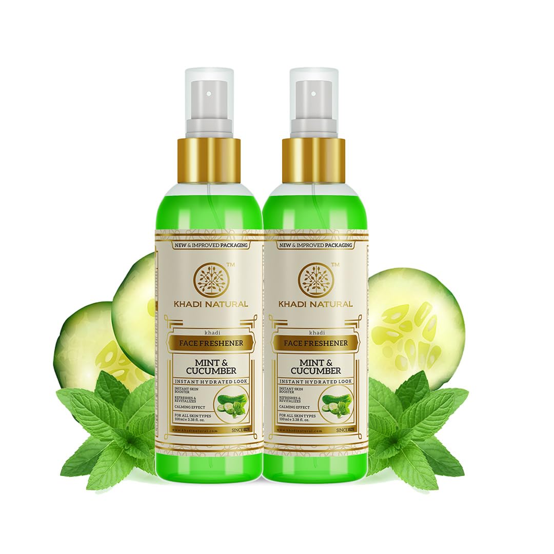 Khadi Natural Mint And Cucumber Face Spray Pack Of 2 x 100ml Hydrating Toning Refreshing Mist