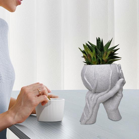 Hand in Hand Shape Flowerpot Synthetic Resin Marble Texture Plant Pot Home Decoration Household Balcony Garden Decor