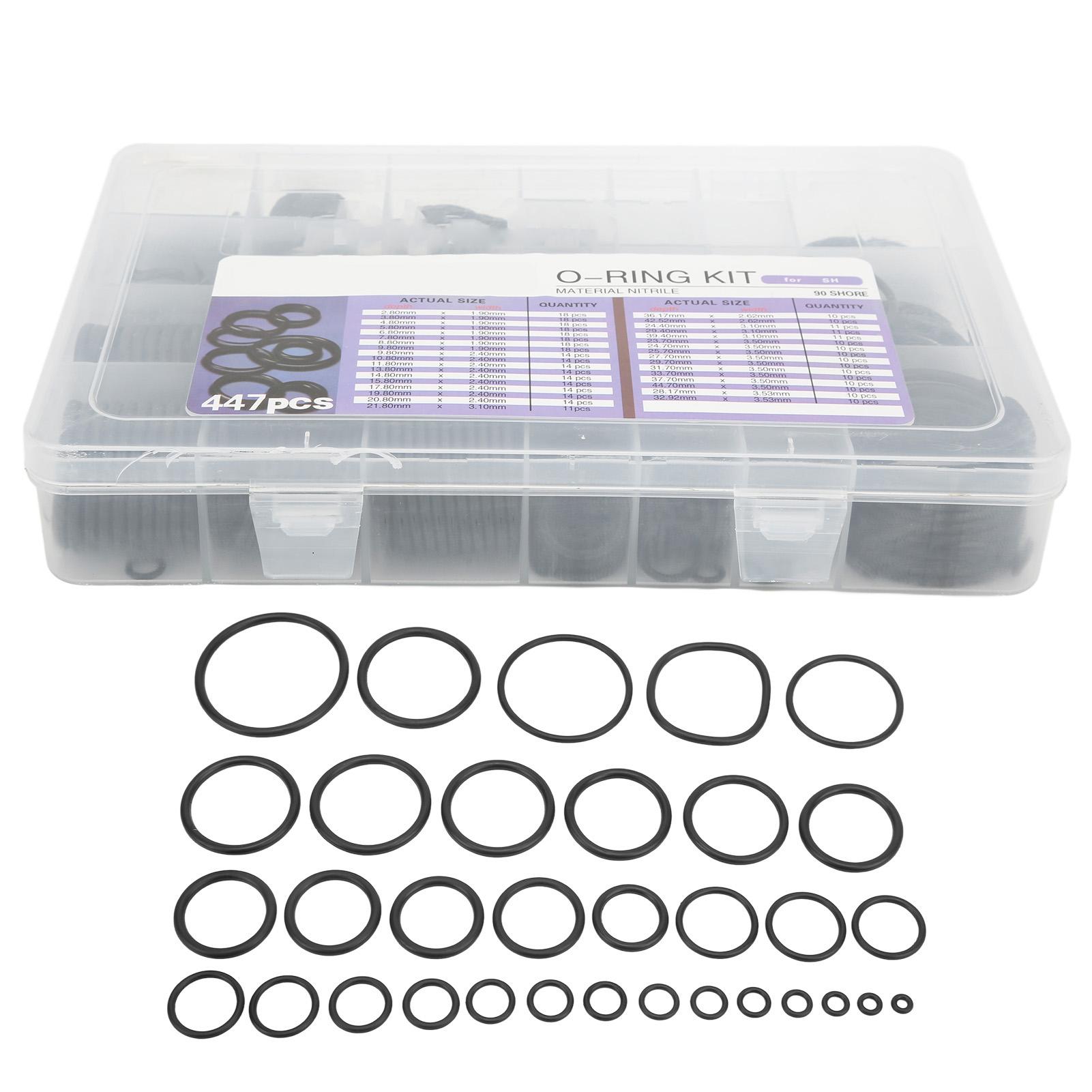 447 Pièces Kit d'Assortiment de Joints Toriques d'Étanchéité pour Climatisation de Voiture Remplacement en Caoutchouc pour Excavatrice SH white