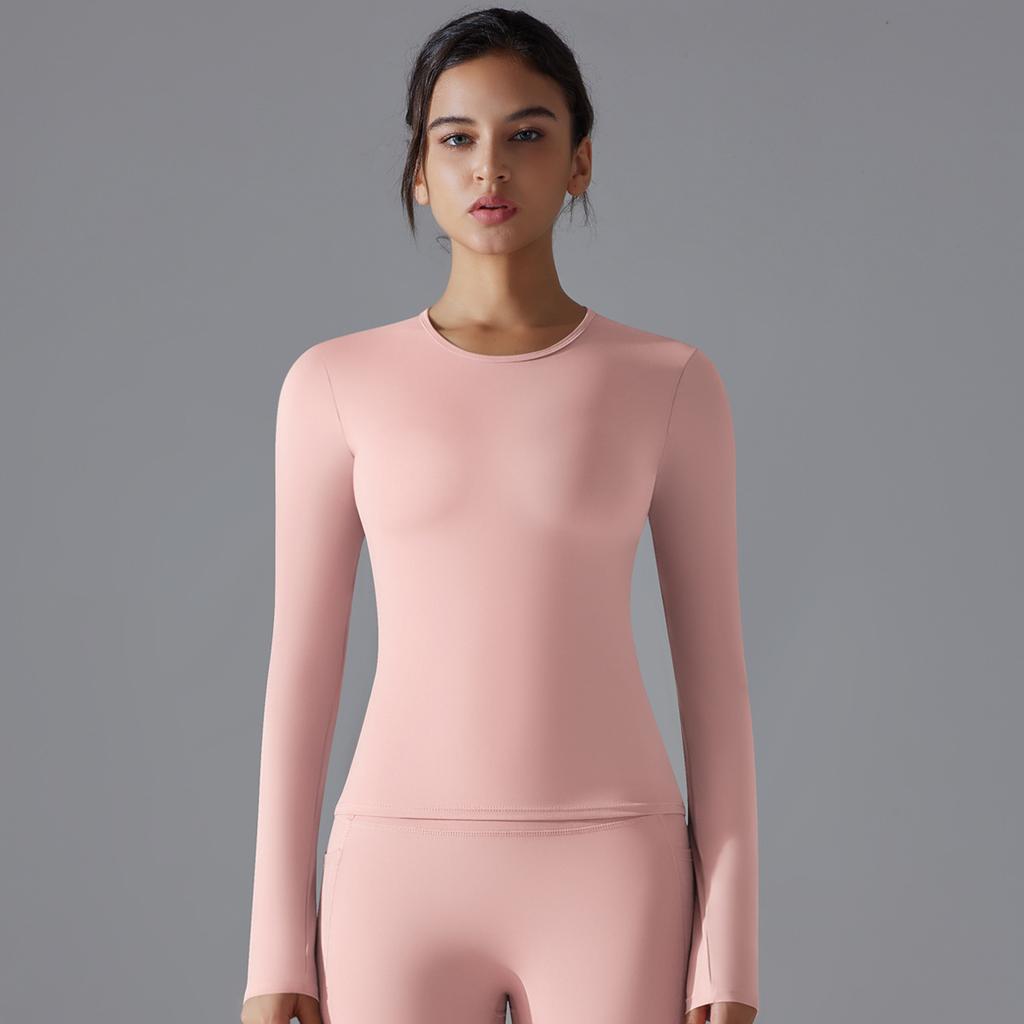 New Double-sided Brushed Solid Color Long Yoga Suit With Long Sleeves, High Elasticity And Breathability For Sports Running