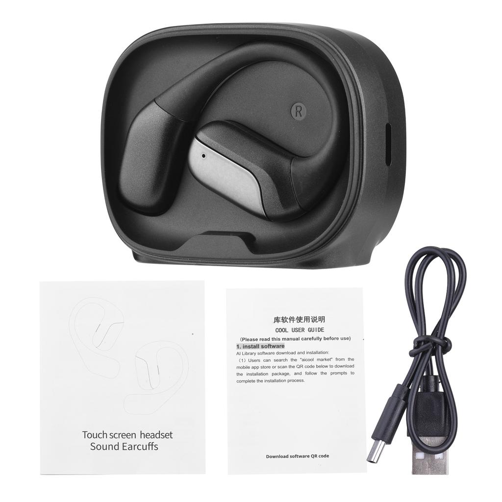 AI Translation Earbuds, Open-Ear Wireless BT5.4 Headphones, Ear-Hook Sports Earphones, APP Connection Real-Time Translation for