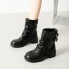 Large Size Short Boots for Women's Autumn and Winter New Belt Buckle Trousers Single Boots for Women's Thick Heel Leather Boots Short Short Boots for