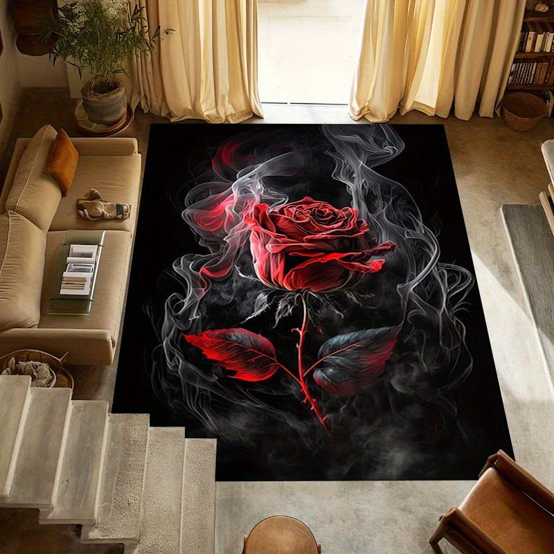 1pc Smoky Rose Themed Rug for Home Decor, Non-slip Office Carpet, Chair Mat, Outdoor Mat, Christmas and Halloween Gifts-0731047
