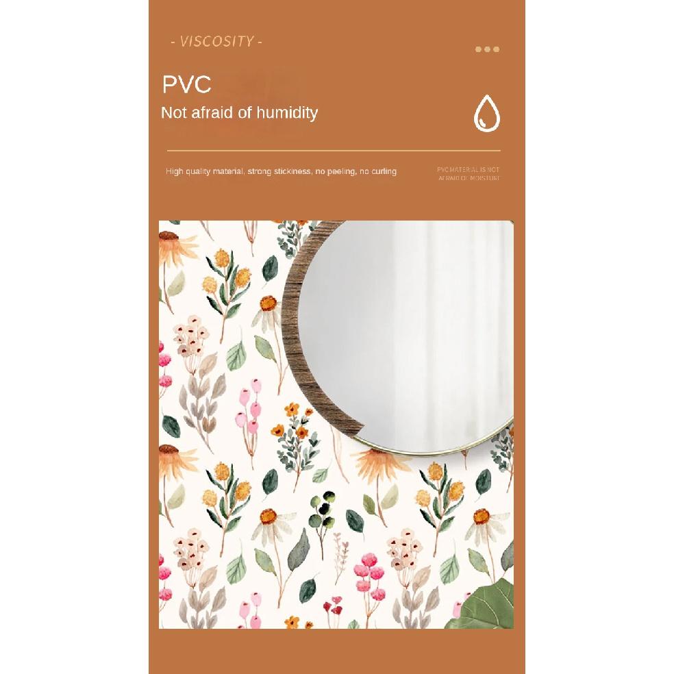 Removable Seamless Self-Adhesive Wallpaper for Living Room Background (Green Plants and Flowers)