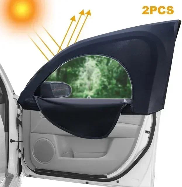 NEW 2Pcs Car Window Shade Elastic Auto Front/Rear Side Window Sun Shade Breathable Car Privacy Sunshade Curtain with Zipper