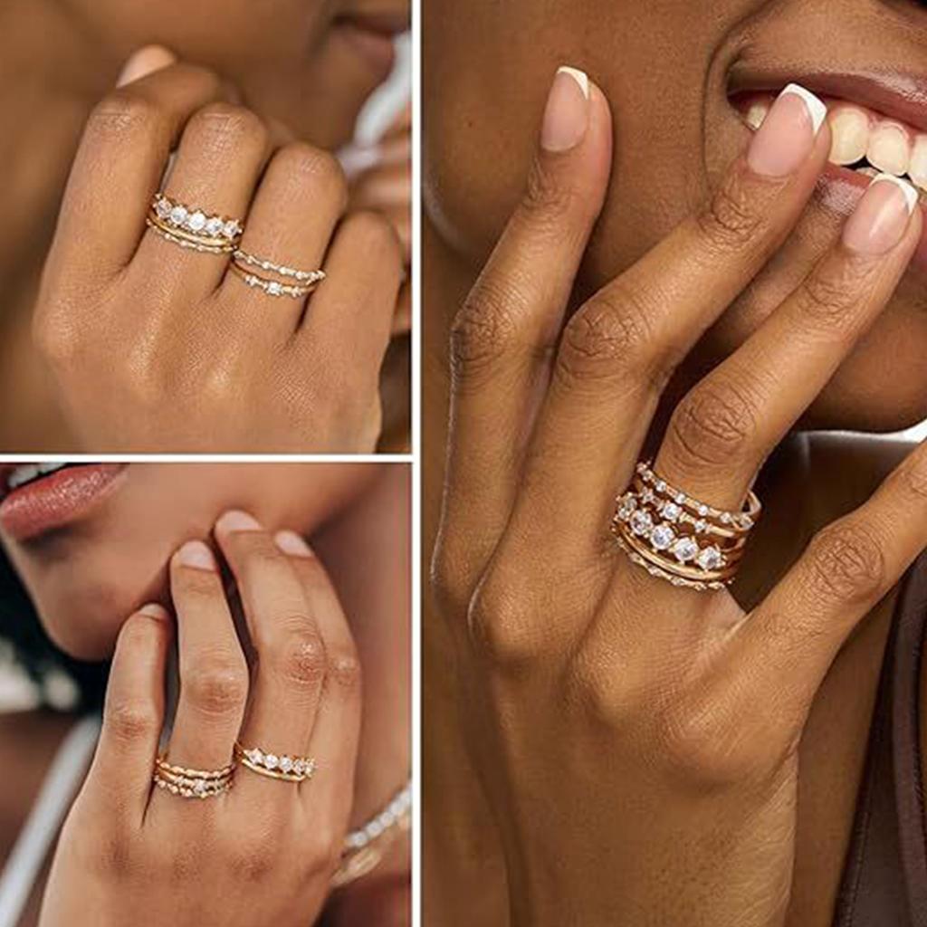 Elegant Round Cubic Zirconia Stackable Ring Set Daily Fashion Upgrade with Round Zirconia Rings Delicate Rings Jewelry