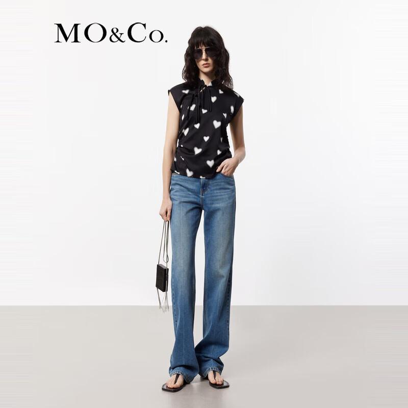 MO&Co. New Chinese Style Silk Tie-Strap Heart Print Top
