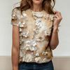 3D printed textured ceramic flower women's T-shirt plant pattern short sleeved summer street round neck T-shirt top loose T-shirt