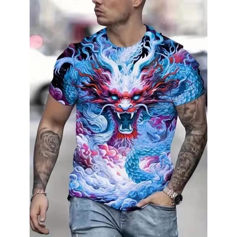 Dragon Totem 3d Printed Summer Men's T-Shirt Short Sleeve Fashion Street Casual Creative Personality Tough Guy Style Clothing