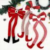 Flexible Bendable Fabric Bows Christmas Long Legs Bow Ornament, Plush Velvet Hanging Decor with Ornament Set for Home Legs, Red White Tree Pendant