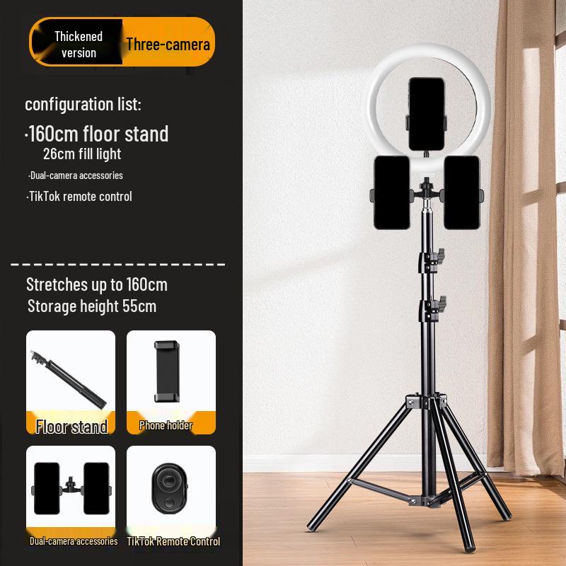 Dual-angle Mobile Phone Tripod with Fill Light for Live Streaming and Recording