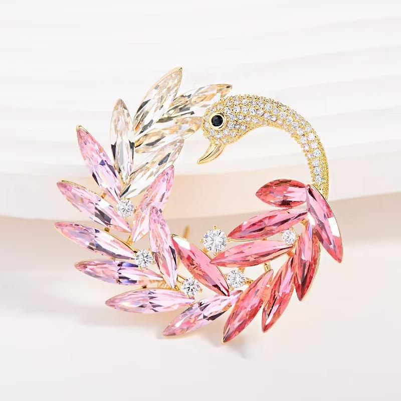 Light luxury versatile imitation crystal swan brooch retro gradual change blue swan jacket corsage ring pin