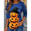2025 Women Casual Long Sleeve Tops Graphic Halloween Pumpkin Tee Shirts Blouse Crewneck Fall Winter Streetwear Style Pullover