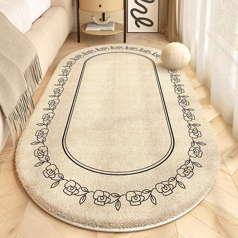Retro Style Bedroom Decoration Plush Carpet Oval Bedside Rug Fluffy Soft Carpets for Living Room Home Washable Thicken Floor Mat