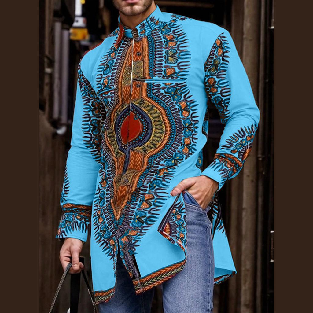 Men'S African Ethnic Style Digital Positioning Printed Shirt Medium And Long Shirt 944723 Spot