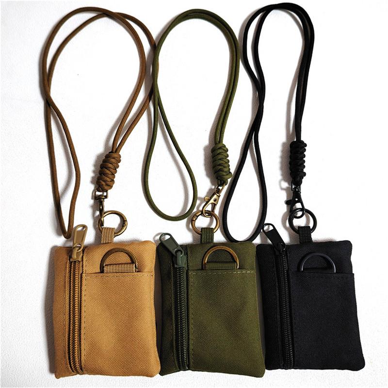 Porte-monnaie mini pour cartes et pièces à suspendre au cou en tissu Oxford décontracté, pochette zippée pour hommes et femmes, porte-clés Ins, petit sac avec cordon