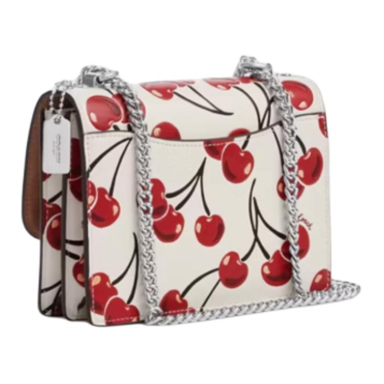 Coach Cherry Print Leather Chain Shoulder Bag Small Women Shoulder Bag White CY717-SVCAH