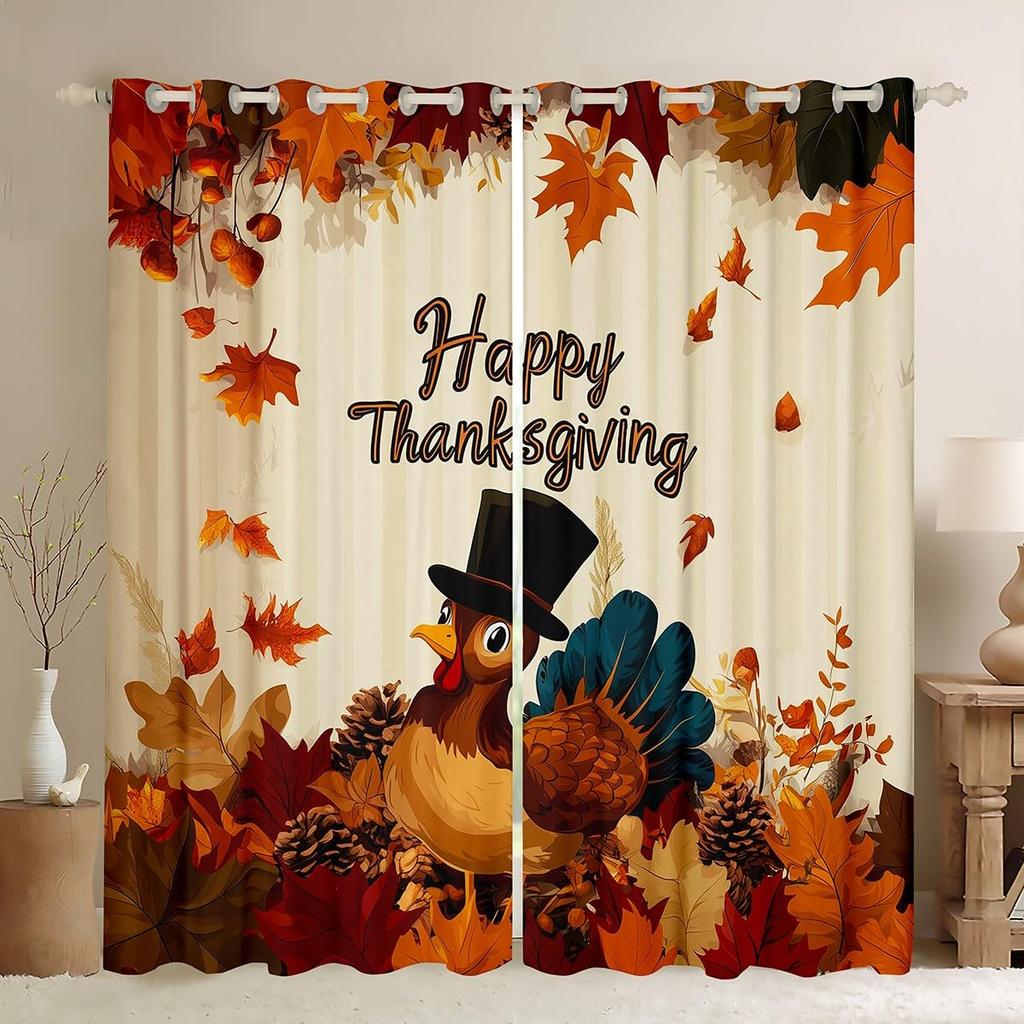 Rustikales Thanksgiving Truthahn Vorhang Glücklicher Herbst Alle Vorhänge Herbsternte Schlafzimmer Bauernhof Kürbis Fenster Verdunkelnd Polyester Ideal Für Schlafbereich