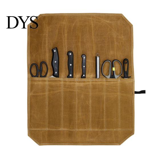 Multi-pocket Knife Roll Bag with 7 Slots Large Capacity Easy Carrying Canvas Wear Resistant Waterproof Portable Cooking Organizer Storage Pouch