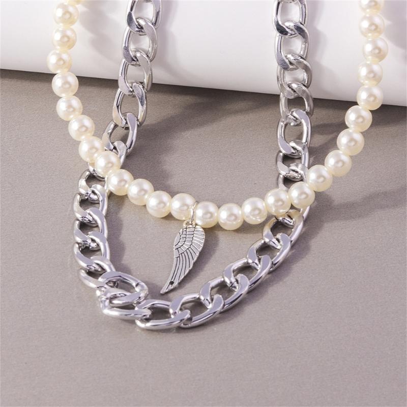 Double Feathers Retro Styles Feathers Necklace Adjustable Chain and Pearls Detail Casual to Formal Wear